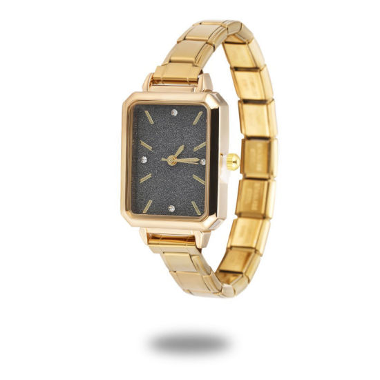 1 本 304ステンレス鋼 金メッキ イタリアンチャームリンクモジュール式腕時計、 おしゃれでカジュアル 八辺形 黒 ユニセックス 男女兼用 プレゼント 18.5cm 長さ の画像