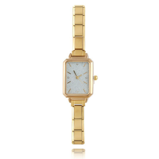 1 本 304ステンレス鋼 金メッキ イタリアンチャームリンクモジュール式腕時計、 おしゃれでカジュアル 八辺形 青磁色 ユニセックス 男女兼用 プレゼント 18.5cm 長さ の画像