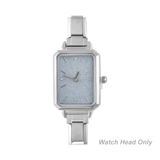 Изображение 1 ШТ 304 Нержавеющая Сталь Стильный & Стильный и повседневный Лицо часов с итальянскими чармами для изготовления украшений своими руками Серебряный Тон Голубой Восьмиугольник 5.7см x 2.5см