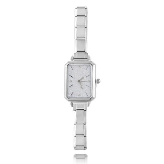 1 本 304ステンレス鋼 シルバートーン イタリアンチャームリンクモジュール式腕時計、 おしゃれでカジュアル 八辺形 白 ユニセックス 男女兼用 プレゼント 18.5cm 長さ の画像