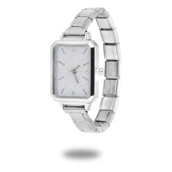 1 本 304ステンレス鋼 シルバートーン イタリアンチャームリンクモジュール式腕時計、 おしゃれでカジュアル 八辺形 白 ユニセックス 男女兼用 プレゼント 18.5cm 長さ の画像