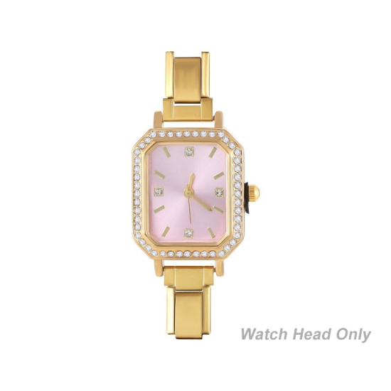 Изображение 1 ШТ 304 Нержавеющая Сталь Стильный & Стильный и повседневный Лицо часов с итальянскими чармами для изготовления украшений своими руками Позолоченный Розовый Восьмиугольник Прозрачный Стразы 5.7см x 2.5см