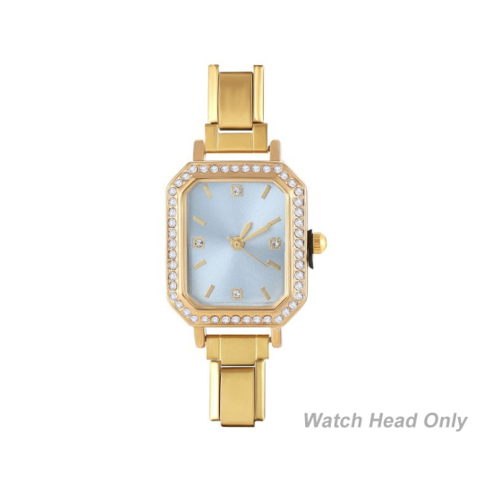 Изображение 1 ШТ 304 Нержавеющая Сталь Стильный & Стильный и повседневный Лицо часов с итальянскими чармами для изготовления украшений своими руками Позолоченный Голубой Восьмиугольник Прозрачный Стразы 5.7см x 2.5см