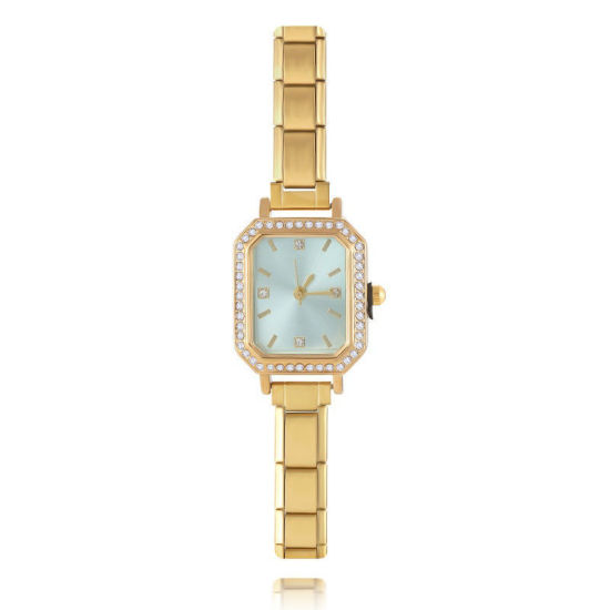 Image de 1 Pièce Montre-bracelet Modulaire à Maillons de Pendentifs Italiens en 304 Acier Inoxydable Doré, Élégant & Décontracté Octogone Vert Clair Unisexe Cadeau 18.5cm long