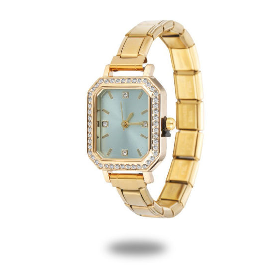 Image de 1 Pièce Montre-bracelet Modulaire à Maillons de Pendentifs Italiens en 304 Acier Inoxydable Doré, Élégant & Décontracté Octogone Vert Clair Unisexe Cadeau 18.5cm long