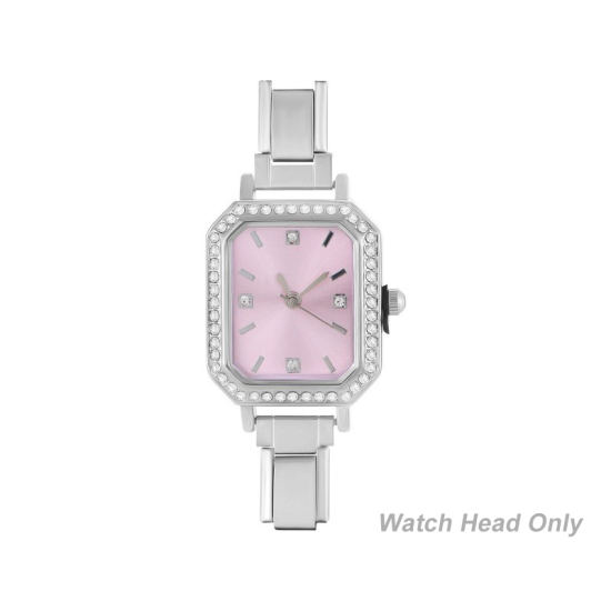 Изображение 1 ШТ 304 Нержавеющая Сталь Стильный & Стильный и повседневный Лицо часов с итальянскими чармами для изготовления украшений своими руками Серебряный Тон Розовый Восьмиугольник Прозрачный Стразы 5.7см x 2.5см