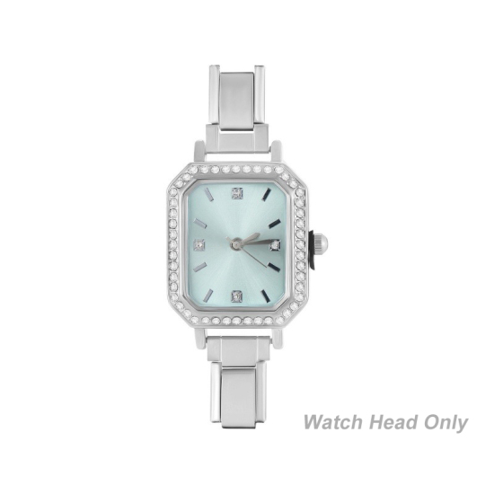 Изображение 1 ШТ 304 Нержавеющая Сталь Стильный & Стильный и повседневный Лицо часов с итальянскими чармами для изготовления украшений своими руками Серебряный Тон Светло-зеленый Восьмиугольник Прозрачный Стразы 5.7см x 2.5см