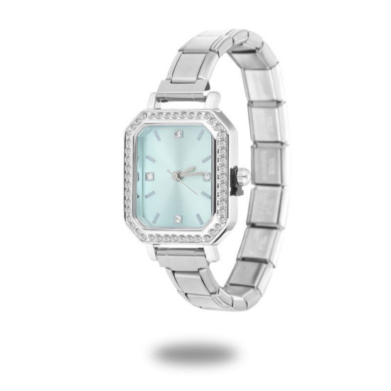 Image de 1 Pièce Montre-bracelet Modulaire à Maillons de Pendentifs Italiens en 304 Acier Inoxydable Argent Mat, Élégant & Décontracté Octogone Vert Clair Unisexe Cadeau 18.5cm long