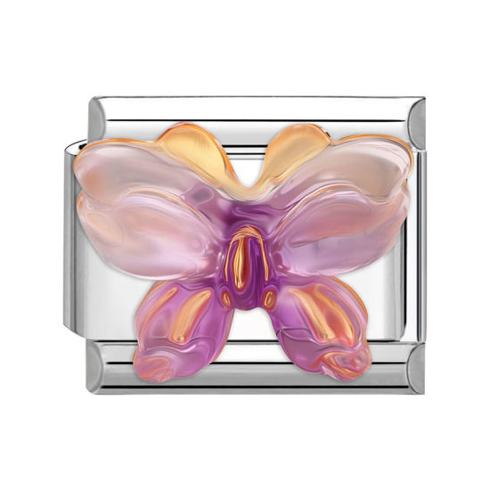 Изображение 1 ШТ 304 Нержавеющая Сталь Очаровательный итальянский браслет со звеньями Изготовление ювелирных изделий своими руками Серебряный Тон Фиолетовый Цвет градиента Прямоугольник Бабочка 10мм x 9мм