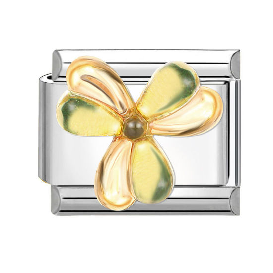 Изображение 1 ШТ 304 Нержавеющая Сталь Очаровательный итальянский браслет со звеньями Изготовление ювелирных изделий своими руками Серебряный Тон Желтый Прямоугольник Цветок 10мм x 9мм