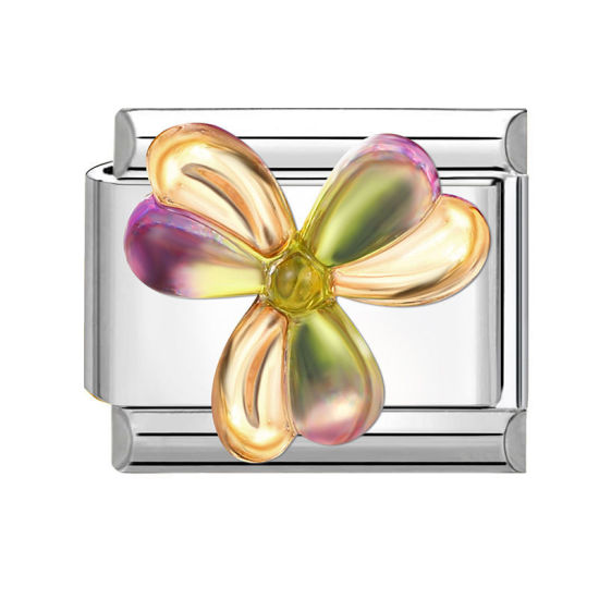 Изображение 1 ШТ 304 Нержавеющая Сталь Очаровательный итальянский браслет со звеньями Изготовление ювелирных изделий своими руками Серебряный Тон Желтый Прямоугольник Цветок 10мм x 9мм