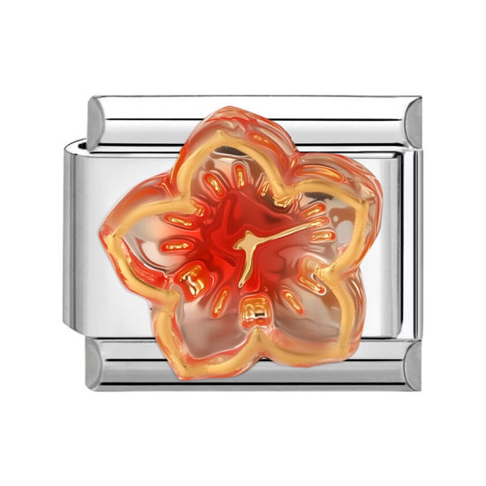 Изображение 1 ШТ 304 Нержавеющая Сталь Очаровательный итальянский браслет со звеньями Изготовление ювелирных изделий своими руками Серебряный Тон Оранжевый Прямоугольник Цветок 10мм x 9мм