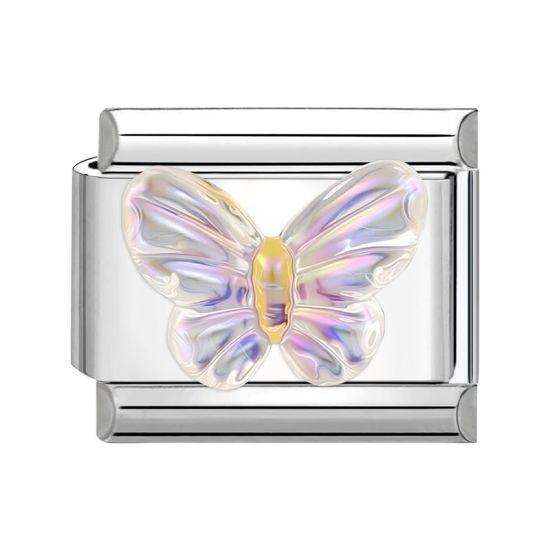 Изображение 1 ШТ 304 Нержавеющая Сталь Очаровательный итальянский браслет со звеньями Изготовление ювелирных изделий своими руками Серебряный Тон Прозрачный AB Прямоугольник Бабочка 10мм x 9мм