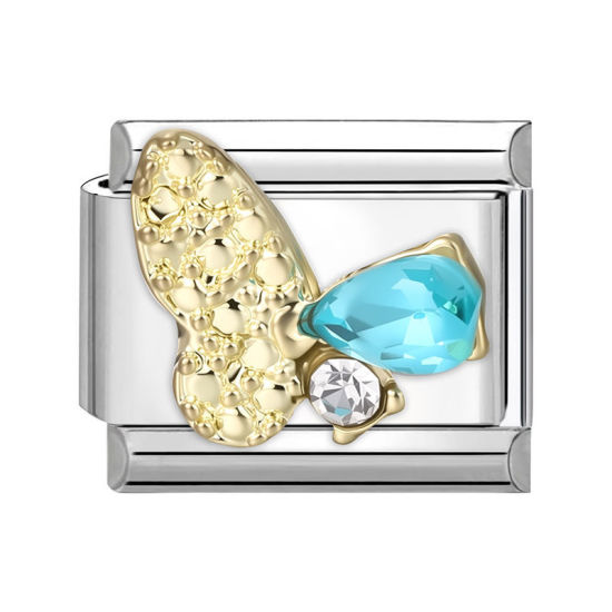 Изображение 1 ШТ 304 Нержавеющая Сталь Очаровательный итальянский браслет со звеньями Изготовление ювелирных изделий своими руками Серебряный Тон Золотой Прямоугольник Бабочка Синий Стразы 10мм x 9мм