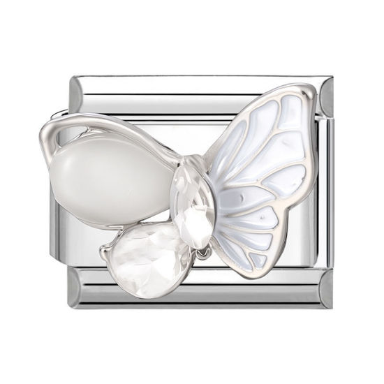 Bild von 1 Stück 304 Edelstahl Charm-Armband mit italienischen Gliedern zur Herstellung von DIY-Schmuck Silberfarbe Rechteck Schmetterling Transparent Strass 10mm x 9mm