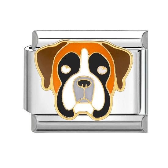 Bild von 1 Stück 304 Edelstahl Charm-Armband mit italienischen Gliedern zur Herstellung von DIY-Schmuck Silberfarbe Bunt Rechteck Hund 10mm x 9mm