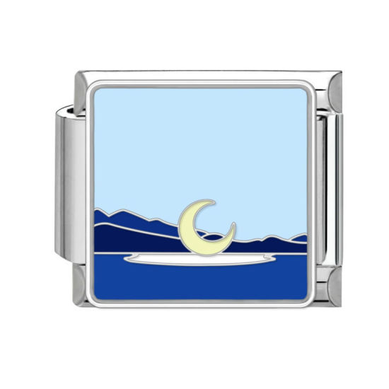 Bild von 1 Stück 304 Edelstahl Charm-Armband mit italienischen Gliedern zur Herstellung von DIY-Schmuck Silberfarbe Bunt Rechteck Mond 10mm x 9mm