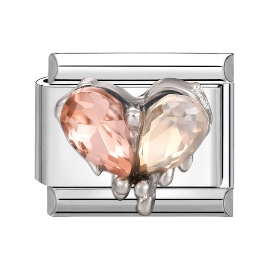 Bild von 1 Stück 304 Edelstahl Charm-Armband mit italienischen Gliedern zur Herstellung von DIY-Schmuck Silberfarbe Rechteck Herz Sektfarben Strass 10mm x 9mm