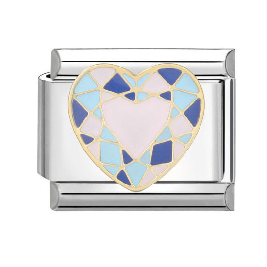 Bild von 1 Stück 304 Edelstahl Charm-Armband mit italienischen Gliedern zur Herstellung von DIY-Schmuck Silberfarbe Bunt Rechteck Herz 10mm x 9mm