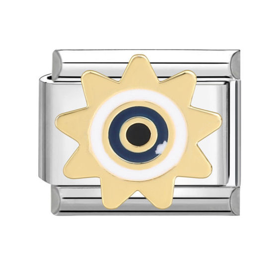 Bild von 1 Stück 304 Edelstahl Charm-Armband mit italienischen Gliedern zur Herstellung von DIY-Schmuck Silberfarbe Golden Rechteck Böser Blick Evil Eye 10mm x 9mm