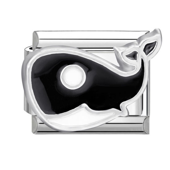 Bild von 1 Stück 304 Edelstahl Charm-Armband mit italienischen Gliedern zur Herstellung von DIY-Schmuck Silberfarbe Schwarz Rechteck Wal 10mm x 9mm