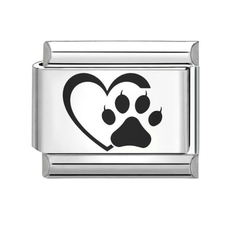 Picture of 1 Piece 304 Stainless Steel Italian Charm Links For DIY Bracelet Jewelry Making Silver Tone Black Rectangle Paw Print 10mm x 9mm
