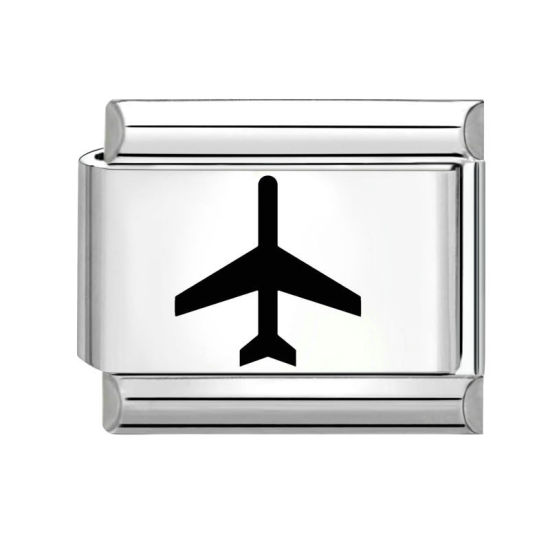 Bild von 1 Stück 304 Edelstahl Charm-Armband mit italienischen Gliedern zur Herstellung von DIY-Schmuck Silberfarbe Schwarz Rechteck Flugzeug 10mm x 9mm