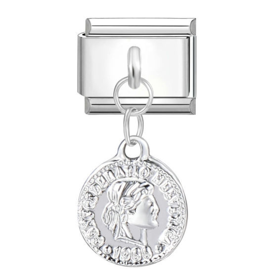 Bild von 1 Stück 304 Edelstahl Charm-Armband mit italienischen Gliedern zur Herstellung von DIY-Schmuck Silberfarbe Rechteck Kopf Porträt 10mm x 9mm