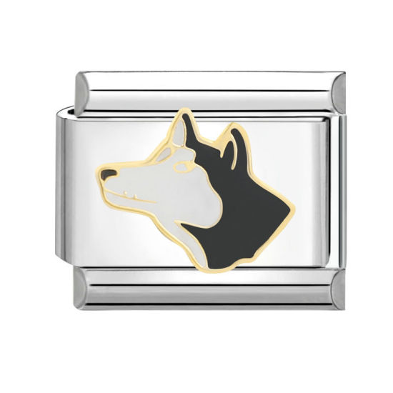 Bild von 1 Stück 304 Edelstahl Charm-Armband mit italienischen Gliedern zur Herstellung von DIY-Schmuck Silberfarbe Schwarz Rechteck Wolf 10mm x 9mm