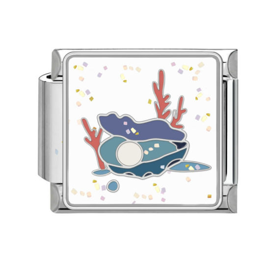 Изображение 1 ШТ 304 Нержавеющая Сталь Очаровательный итальянский браслет со звеньями Изготовление ювелирных изделий своими руками Серебряный Тон Разноцветный Прямоугольник Перламутр 10мм x 9мм