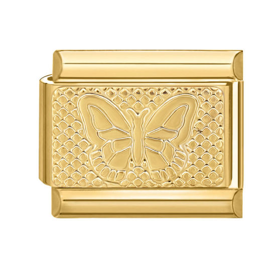 Immagine di 1 Pz 304 Acciaio Inossidabile Bracciale con Charm Italiano a Maglie, Creazione di Gioielli Fai-da-te Oro Placcato Rettangolo Farfalla 10mm x 9mm
