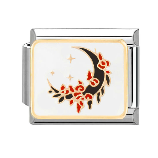 Изображение 1 ШТ 304 Нержавеющая Сталь Очаровательный итальянский браслет со звеньями Изготовление ювелирных изделий своими руками Серебряный Тон Черный Прямоугольник Луна 10мм x 9мм