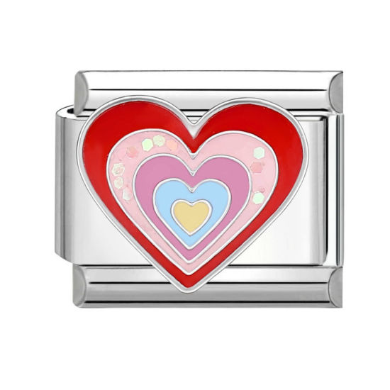 Изображение 1 ШТ 304 Нержавеющая Сталь Очаровательный итальянский браслет со звеньями Изготовление ювелирных изделий своими руками Серебряный Тон Разноцветный Прямоугольник Сердце Блестки 10мм x 9мм