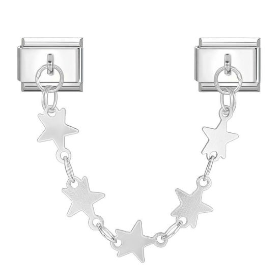 Bild von 1 Set 304 Edelstahl Charm-Armband mit 2 italienischen Gliedern zur Herstellung von DIY-Schmuck Silberfarbe Rechteck Stern 10mm x 9mm