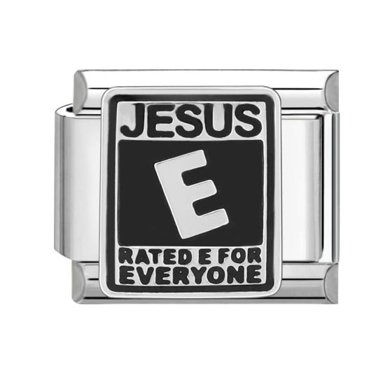 Bild von 1 Stück 304 Edelstahl Charm-Armband mit italienischen Gliedern zur Herstellung von DIY-Schmuck Silberfarbe Schwarz Rechteck Anfangsbuchstabe/ Großbuchstabe Message " JESUS " 10mm x 9mm