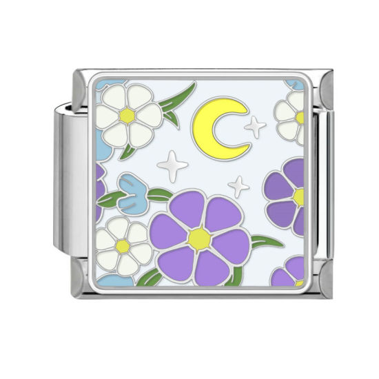 Изображение 1 ШТ 304 Нержавеющая Сталь Очаровательный итальянский браслет со звеньями Изготовление ювелирных изделий своими руками Серебряный Тон Разноцветный Прямоугольник Цветок 10мм x 9мм