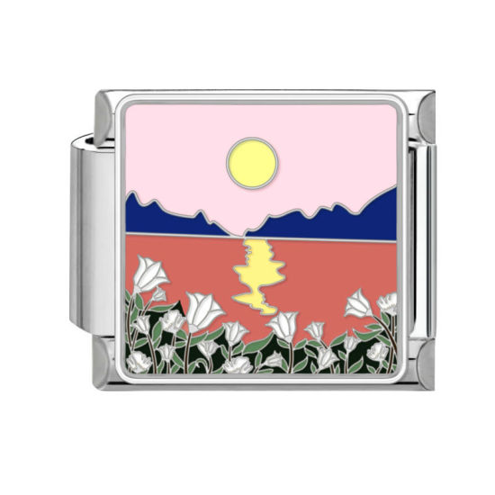 Изображение 1 ШТ 304 Нержавеющая Сталь Очаровательный итальянский браслет со звеньями Изготовление ювелирных изделий своими руками Серебряный Тон Разноцветный Прямоугольник Лили 10мм x 9мм