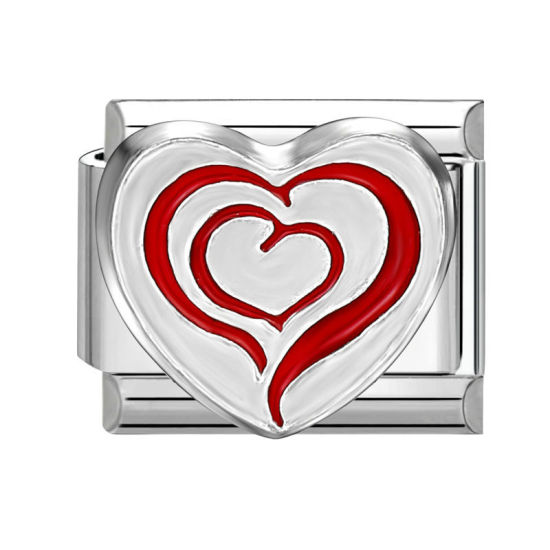 Изображение 1 ШТ 304 Нержавеющая Сталь Очаровательный итальянский браслет со звеньями Изготовление ювелирных изделий своими руками Серебряный Тон Белый Прямоугольник Сердце 10мм x 9мм