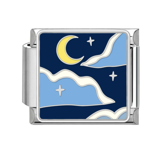 Изображение 1 ШТ 304 Нержавеющая Сталь Очаровательный итальянский браслет со звеньями Изготовление ювелирных изделий своими руками Серебряный Тон Разноцветный Прямоугольник Луна 10мм x 9мм