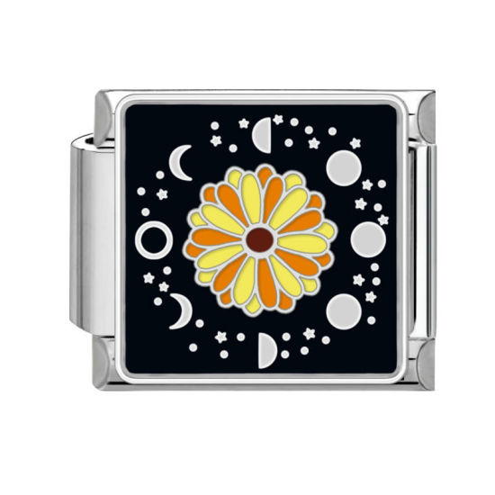 Изображение 1 ШТ 304 Нержавеющая Сталь Очаровательный итальянский браслет со звеньями Изготовление ювелирных изделий своими руками Серебряный Тон Разноцветный Прямоугольник Лунное Затмение 10мм x 9мм