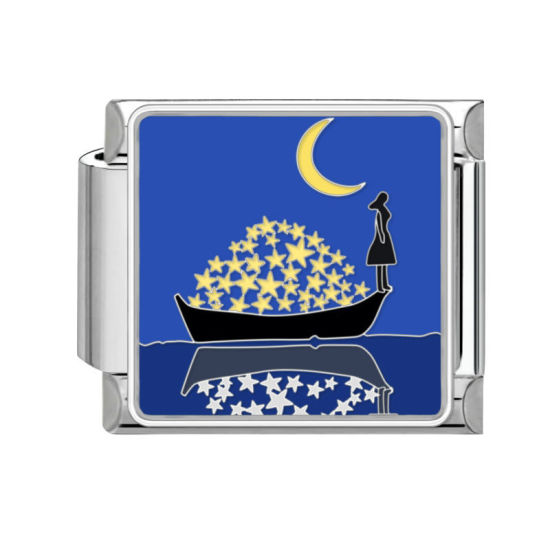 Bild von 1 Stück 304 Edelstahl Charm-Armband mit italienischen Gliedern zur Herstellung von DIY-Schmuck Silberfarbe Bunt Rechteck Naturlandschaft 10mm x 9mm