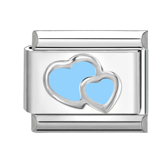 Immagine di 1 Pz 304 Acciaio Inossidabile San Valentino Bracciale con Charm Italiano a Maglie, Creazione di Gioielli Fai-da-te Tono Argento Blu Chiaro Rettangolo Cuore 10mm x 9mm