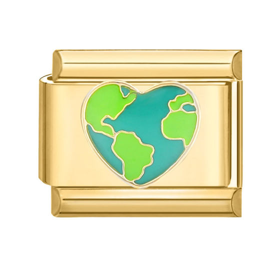 Bild von 1 Stück 304 Edelstahl Valentinstag Charm-Armband mit italienischen Gliedern zur Herstellung von DIY-Schmuck Vergoldet Grün Rechteck Herz 10mm x 9mm