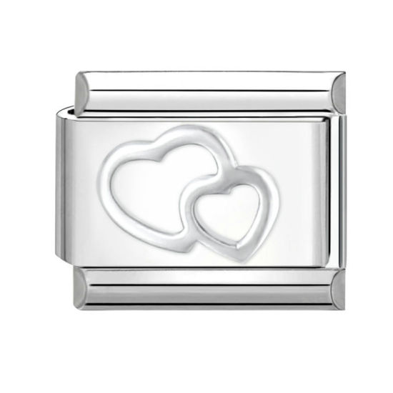 Immagine di 1 Pz 304 Acciaio Inossidabile San Valentino Bracciale con Charm Italiano a Maglie, Creazione di Gioielli Fai-da-te Tono Argento Rettangolo Cuore 10mm x 9mm