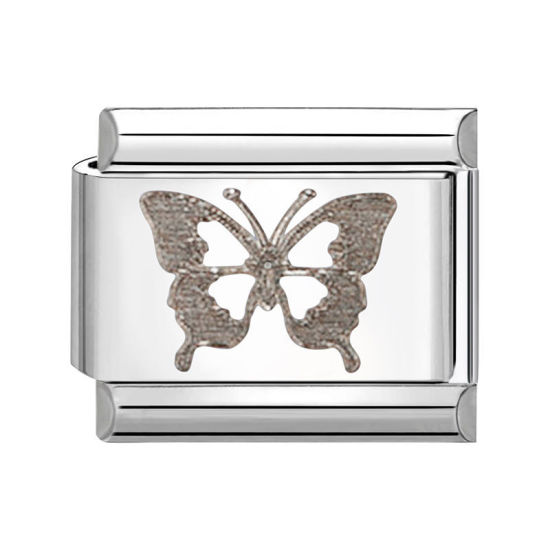 Bild von 1 Stück 304 Edelstahl Charm-Armband mit italienischen Gliedern zur Herstellung von DIY-Schmuck Silberfarbe Grau Rechteck Schmetterling 10mm x 9mm