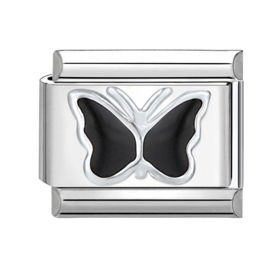 Immagine di 1 Pz 304 Acciaio Inossidabile Bracciale con Charm Italiano a Maglie, Creazione di Gioielli Fai-da-te Tono Argento Nero Rettangolo Farfalla 10mm x 9mm