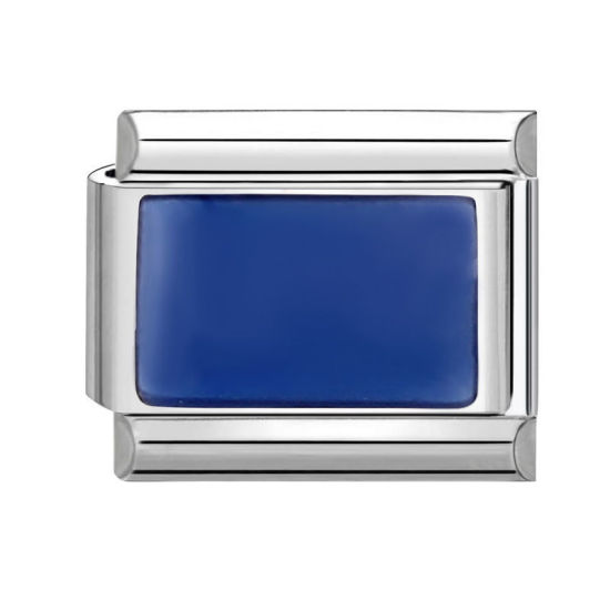 Bild von 1 Stück 304 Edelstahl Charm-Armband mit italienischen Gliedern zur Herstellung von DIY-Schmuck Silberfarbe Saphirblau Rechteck 10mm x 9mm