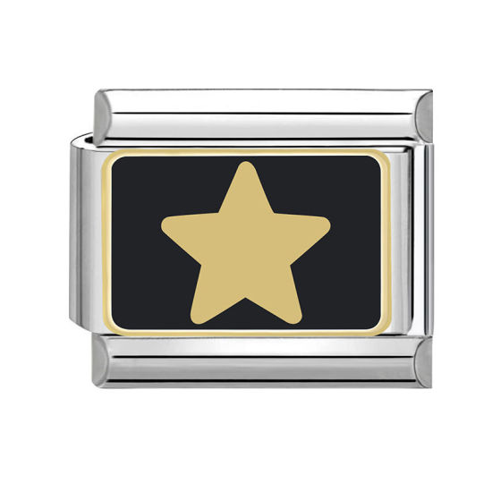 Bild von 1 Stück 304 Edelstahl Charm-Armband mit italienischen Gliedern zur Herstellung von DIY-Schmuck Silberfarbe Schwarz Rechteck Pentagramm 10mm x 9mm