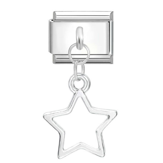 Bild von 1 Stück 304 Edelstahl Stilvoll Charm-Armband mit italienischen Gliedern zur Herstellung von DIY-Schmuck Silberfarbe Pentagramm Stern 10mm x 9mm