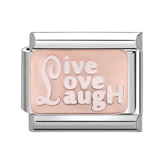 Изображение 1 ШТ 304 Нержавеющая Сталь Стильный Очаровательный итальянский браслет со звеньями Изготовление ювелирных изделий своими руками Серебряный Тон Розовый Прямоугольник Сообщение " Live Laugh Love " 10мм x 9мм